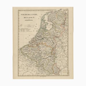 Antike Landkarte der Niederlande, Belgien und Luxemburg von Perthes, 1857