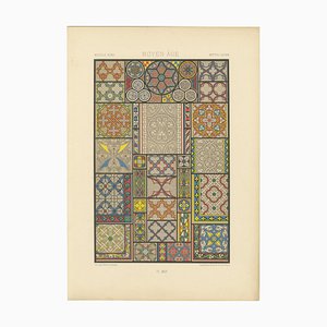 After Racinet, Medieval Floor Tile Patterns Middle Ages Decorative Motifs, Plate XLV, 1869, Print
