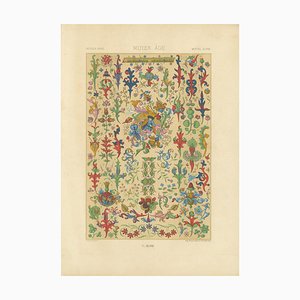 D'Après Racinet, Ornement Floral Médiéval Enluminé De Motifs Manuscrits, Assiette XLVIII, 1869, Estampe