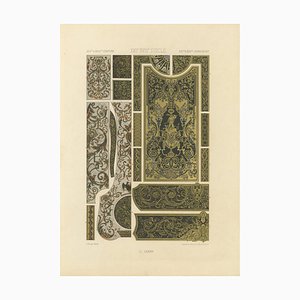 After Racinet, Französische Dekorplatten aus dem 17.-18. Jh. mit Vergoldetem Rollwerk und Intarsien, 1869, Druck