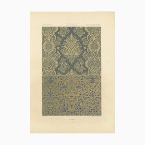 After Racinet, French Wallpaper and Textile Patterns with Damask and Scroll Motifs, 1869, Lithograph