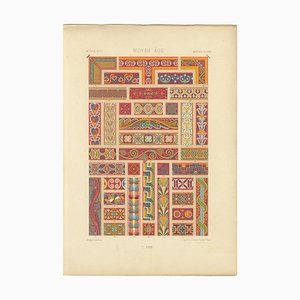 After Racinet, Medieval Ornament Print with Middle Ages Decorative Borders, 1869, Print