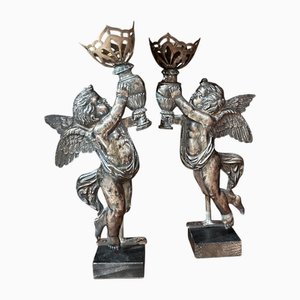 Cherubs Holding Lights, 1800s, Set of 2