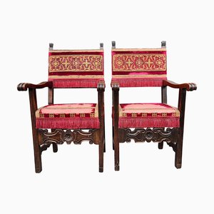 Chaises Antiques en Noyer, Italie, 1600s, Set de 2