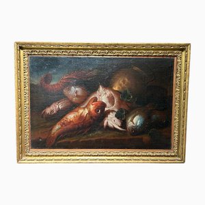 Elena Recco, Still Life of Fish and Shellfish, Oil on Canvas, Framed