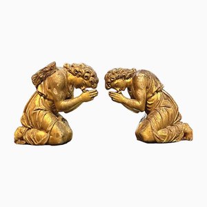 Kneeling Angels in Carved and Gilded Wood, 1800s, Set of 2