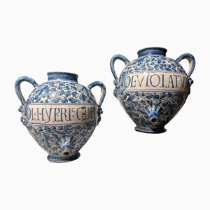 Two-Handled Jars in White and Blue, Set of 2