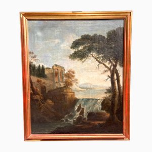 Paysage Lacustre, 18ème Siècle, Huile sur Toile, Encadrée