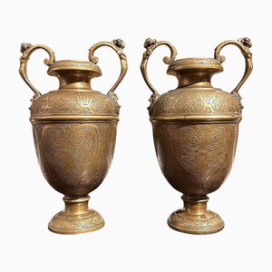 Vasi in bronzo inciso, set di 2