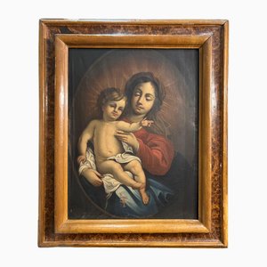 Artiste Emilien, Grande Vierge à l'Enfant, Fin du 17ème Siècle, Peinture sur Toile, Encadrée