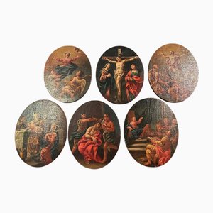 Central Italian Follower of Carlo Maratta, 6 Scenes from the Mysteries of the Rosary, Late 17th Century, Oil Paintings on Canvas, Set of 6