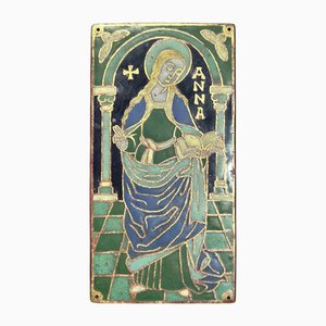 Bronze Plaque with Cloisonné Enamel Decoration of Saint Anne
