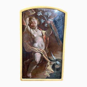 Neapolitan Artist, Cherub, Fragment of the Immaculate Conception, Early 1700s, Oil on Glass