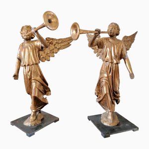 Musician Angels, Late 17th-Early 18th Century, Gilded Wood, Set of 2