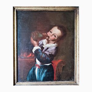 Kindergetränke aus einer Weinflasche, Öl auf Leinwand, Frühes 18. Jahrhundert, Öl auf Leinwand