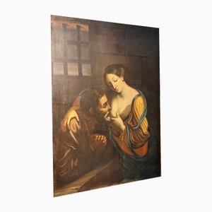 Roman Charity, Late 17th Century, Large Oil on Canvas, Framed