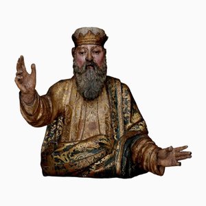 Sculpture of a Saint with Estofado de Oro Decoration, Early 16th Century, Polychrome Wood & Gilt