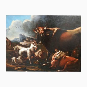 Dopo Peter Ross o Rosa Da Tivoli, Paesaggio con scena agreste, 1600, Olio su tela