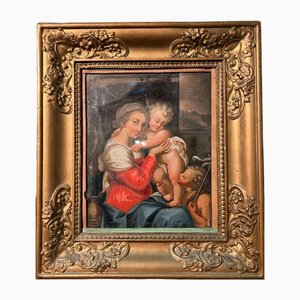 Northern Italian Artist, Madonna with Child, Early 18th Century, Painting on Glass, Framed