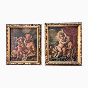 Neapolitan School Artist, Devotional Scenes, Paintings on Panels, Set of 2