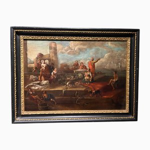 Flemish Artist, Market Scene, Oil on Panel, Early 17th Century