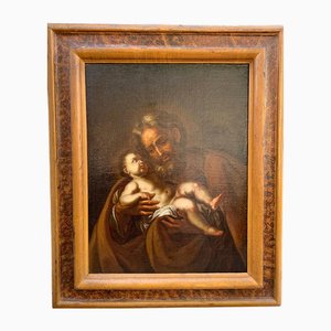 Saint Joseph with Child, Oil on Canvas, Framed