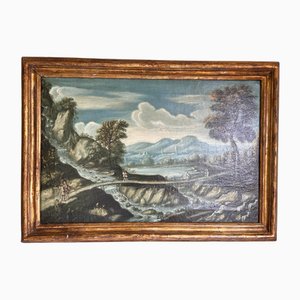 Paysage Capricci avec Personnages, Vénétie, Début du 18ème Siècle Huile sur Toile
