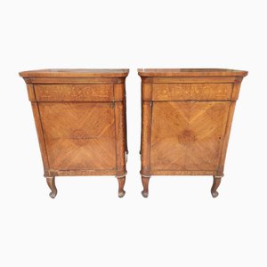 Comodini vintage in noce intarsiato, set di 2