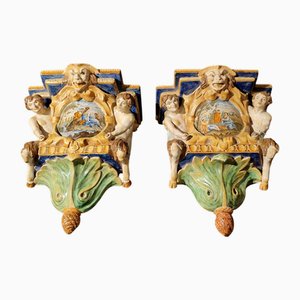 Étagères en Céramique de Battaglia, Naples, Artiste Italien, Milieu du XIXe Siècle Set de 2