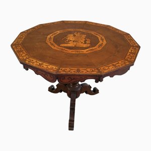 Dodecagonal Maple and Walnut Inlaid Table with Saint George and the Dragon, Rome, Italy, Early 19th Century