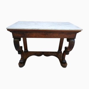 Konsolentisch mit geschnitzten Beinen und Platte aus weißem Carrara Marmor, Frühes 19. Jh.