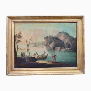 Paolo Anesi School Artist, Seascape with Figures, Oil on Canvas