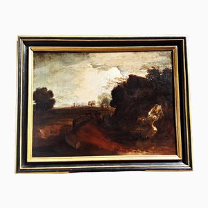 After Alessio De Marchis, Landscape with Galloping Horse Soldiers, 1700s, Oil on Canvas