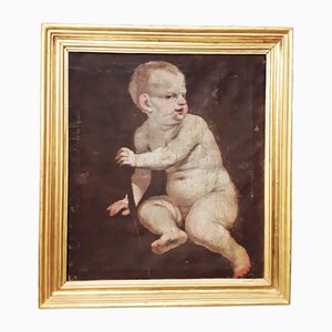 Etude d'un Putto, Début du 17ème Siècle, Huile sur Toile, Encadrée