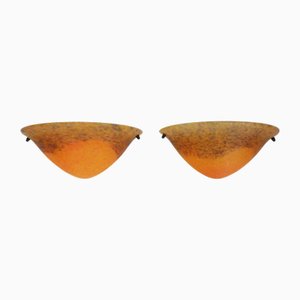 Appliques Murales Demi-Lune en Pâte de Verre Orange-Bleu, 1980s, Set de 2
