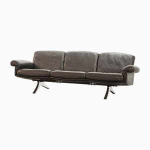 Canapé à Trois Places Vintage en Cuir Noir Cousu de De Sede, 1960s