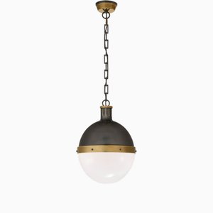 Large Hicks Pendant Light in Bronze and Glass by Thomas Obrien