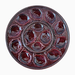 Assiette à Huîtres en Majolique Saint-Clément, France, 1970s