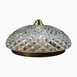 Plafonnier Vintage Hollywood Regency en Verre Pointe de Diamant, 1970