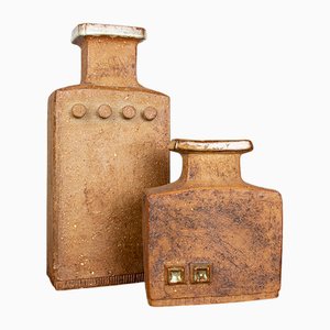 Swedish Brutalist Style Stoneware Vases with Glazed Collar by Curt Magnus-Addin, 1970s, Set of 2