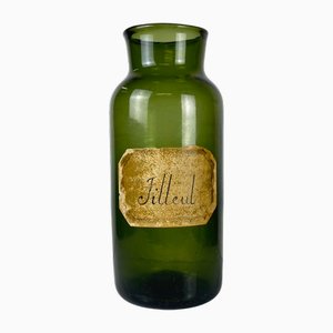 Grande Bouteille d'Apothicaire Antique en Verre Soufflé Vert, 1890s