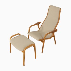 Chaise Lamino avec Ottomane par Yngve Ekström, 1950s, Set de 2