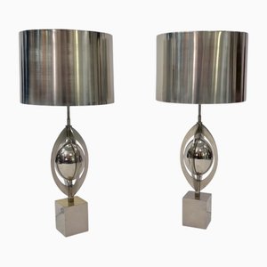 Lampes Ogives Vintage en Laiton Plaqué Chrome de Maison Charles, 1970, Set de 2