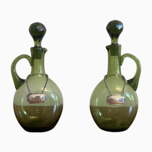 Carafes à Esprit Victoriennes Antiques en Verre Vert, 1840, Set de 2