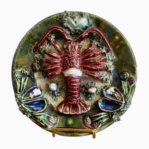 Antique Portuguese Majolica Palsy Ware Lobster Wall Plate, 1940