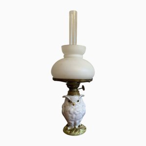 Lampe à Huile Hibou Victorienne Antique en Porcelaine, 1890