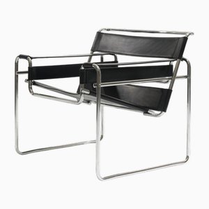 Wassily Chair in Black Leather by Marcel Breuer for Knoll International, 2000s