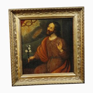 French School Artist, Saint Joseph Holding a Lily, Oil on Canvas, 18th Century, Framed