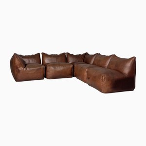 Italian Modern Brown Leather Sofa by Mario Bellini for B&B, 1980s, Set of 5