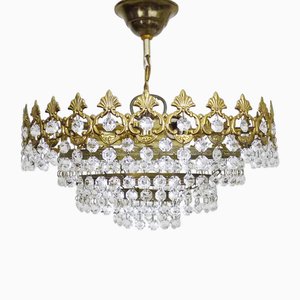 Lustre Vintage avec Couronne en Métal Plaqué Or, 1960s